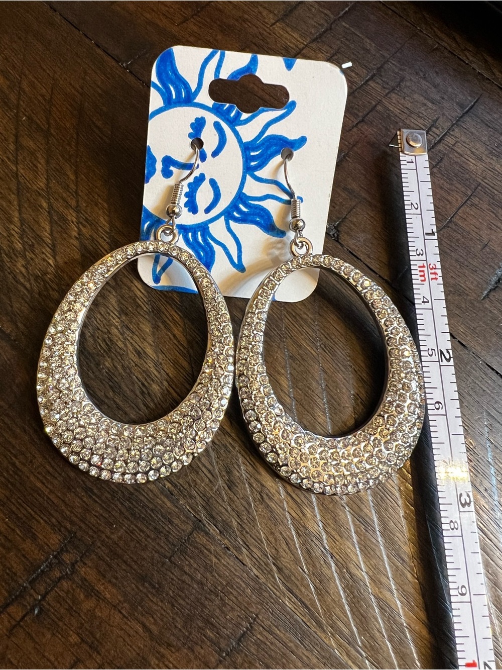 Silver Crystal Open Oval Drop Earrings